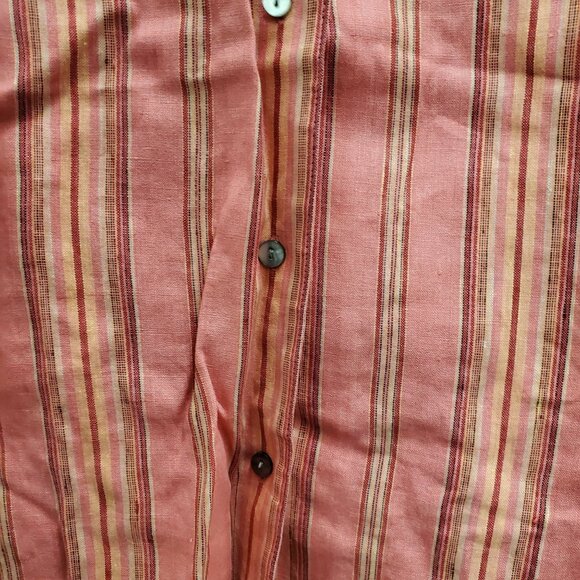 Valerie by Valerie Stevens Vintage Coral‎ Stripe Linen Long Sleeve Button Up M - Picture 4 of 9